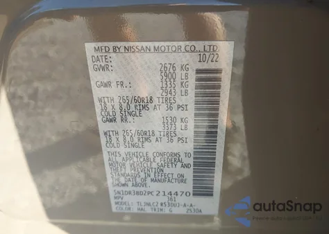 2023 Nissan Pathfinder Rock Creek 4Wd z USA, uszkodzony, nr VIN 5N1DR3BD2PC214470